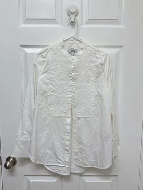 (New) COS White Embroidered Band-Collar Button-Down Shirt